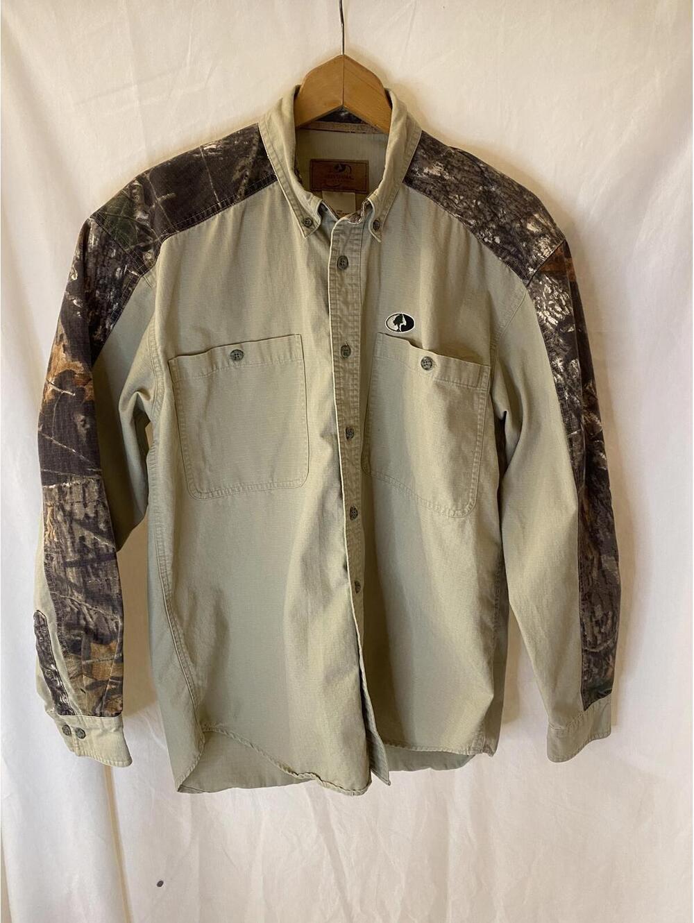 Mossy Oak Mens Size Medium Camo Khaki Long Sleeve Button Up Hunting Shirt